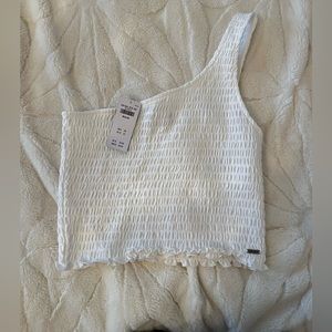 White smocked one shoulder Hollister tank